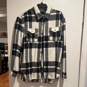 True Religion Black and White Plaid Bomber Jacket